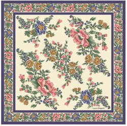 Kwiatowa jedwabna apaszka chusta włoska Laura Biagiotti 90x90 Italian Silk kremowa fiore