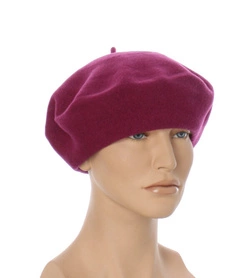 Wełniany ozdobny beret z antenką 100% wełna Woolmark 11'' Tonak fioletowy śliwka