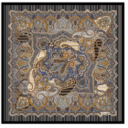 Ekskluzywna apaszka z jedwabiu chusta włoska Marina D'Este 90x90 Italian Silk srebrna wzór ornament