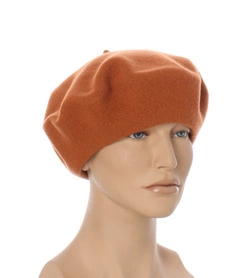 Wełniany ozdobny beret z antenką 100% wełna Woolmark 11,5'' Tonak ceglany pomarańczowy