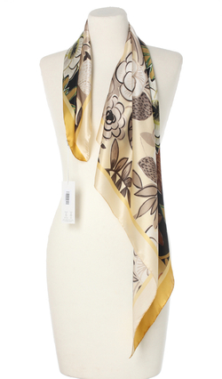 Ekskluzywna apaszka z jedwabiu chusta włoska Laura Biagiotti 90x90 Italian Silk beżowa brązowa