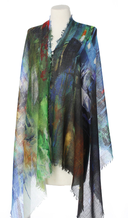 Piękny duży niebieski szal całoroczny z lekkiej wełny kaszmirowej Duża kolorowa chusta do sukienki Laura Verdiani