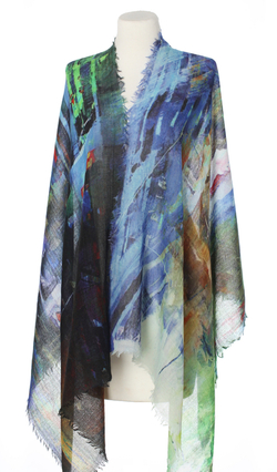 Piękny duży niebieski szal całoroczny z lekkiej wełny kaszmirowej Duża kolorowa chusta do sukienki Laura Verdiani