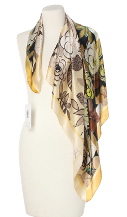 Ekskluzywna apaszka z jedwabiu chusta włoska Laura Biagiotti 90x90 Italian Silk beżowa brązowa