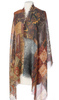 Wełniany elegancki Szal patchwork duża Chusta Laura Verdiani 70x180 rudy kolory jesieni