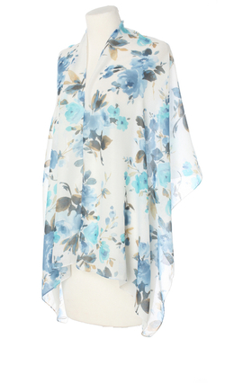 Włoski duży szal szalik biały w niebieskie kwiaty 70x180cm do sukienki kwiatowy na elegancki prezent