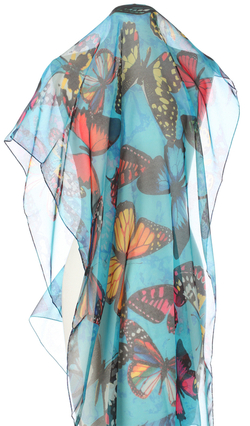 Włoski piękny duży szal szalik turkusowy w motyle 70x180cm do sukienki na elegancki prezent