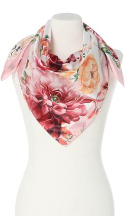 kolorowa chusta włoska kwiatowa pastelowa różowa Apaszka na Prezent 90x90cm Made in Italy